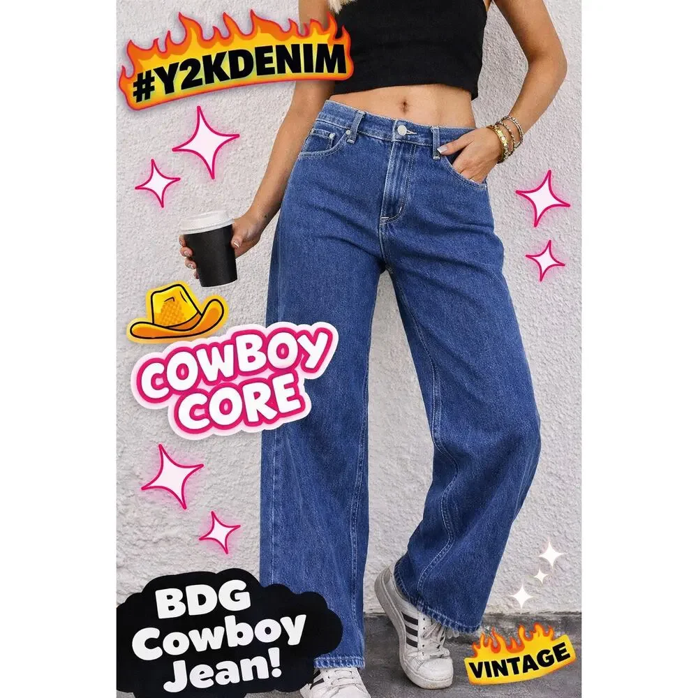 BDG Cowboy Jean 29 Straight Wide Leg Blue Denim High Rise